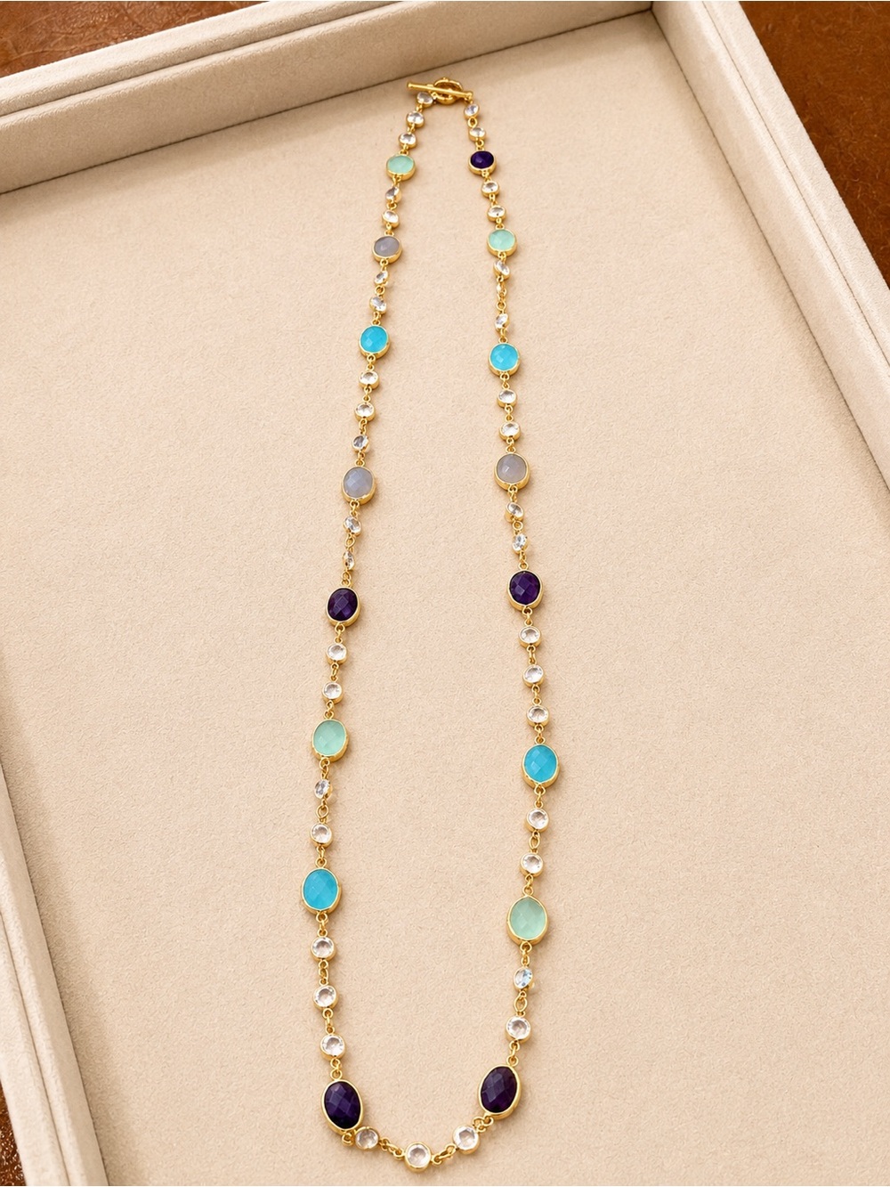 Gold Tone Multi Gemstone Long Necklace Convertible Wrap Bracelet Artisan